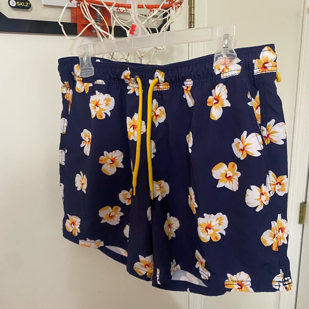 J. Crew Navy Floral Swim Trunks